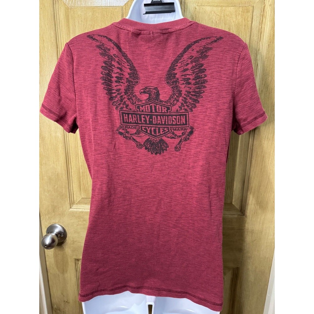 Harley Davidson Womens Freedom Motorclothes Short Sleeve Shirt Lace up Size M - Picture 2 of 5